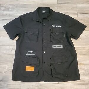 Switch Remarkable Shirt Mens Medium Patched‎ Black Button Up Graphic Print